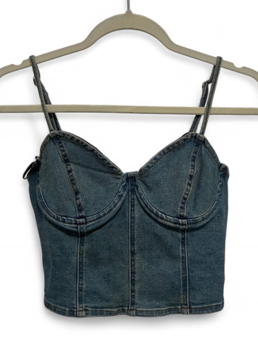 Forever 21 Denim Bustier Cropped Tank Top - Blue